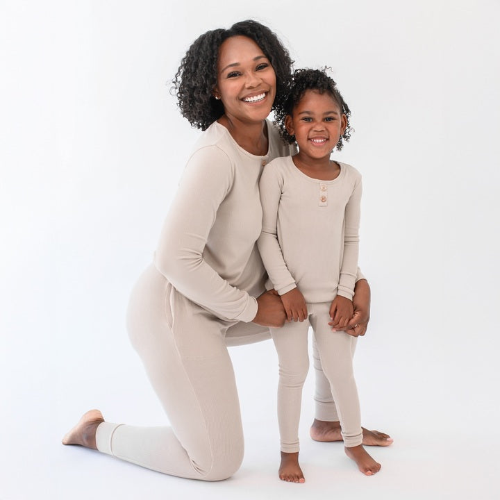 Ribbed Henley Set in Bisque