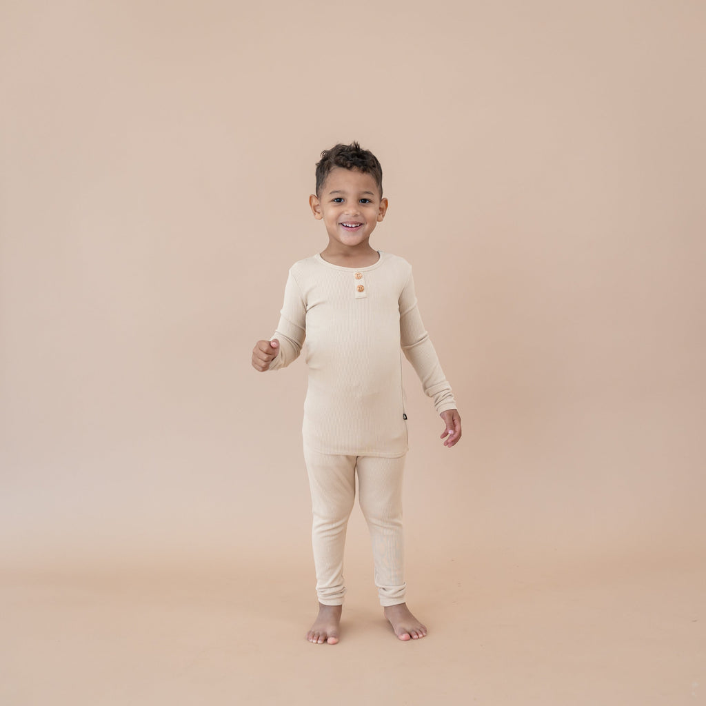 Ribbed Henley Set in Bisque