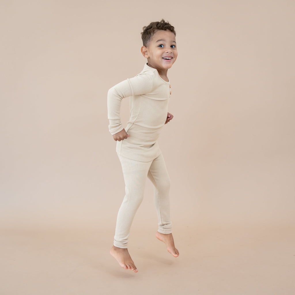 Ribbed Henley Set in Bisque