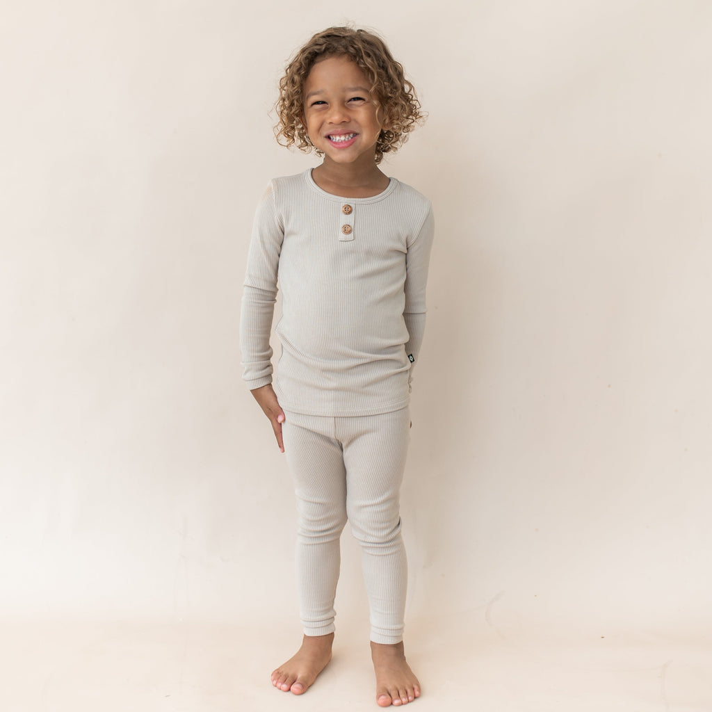 Ribbed Henley Set in Bisque